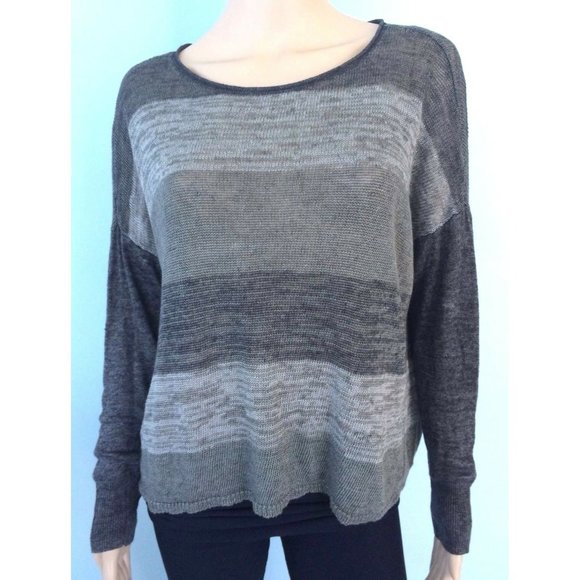 Eileen Fisher Sweaters - Eileen Fisher Women's Sweater Gray Striped Long Sleeve 100% Linen Scoop Neck M